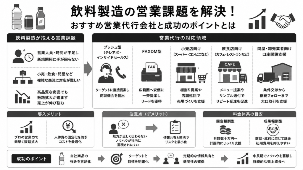 飲料製造の営業課題を解決!おすすめ営業代行会社と成功のポイントとは