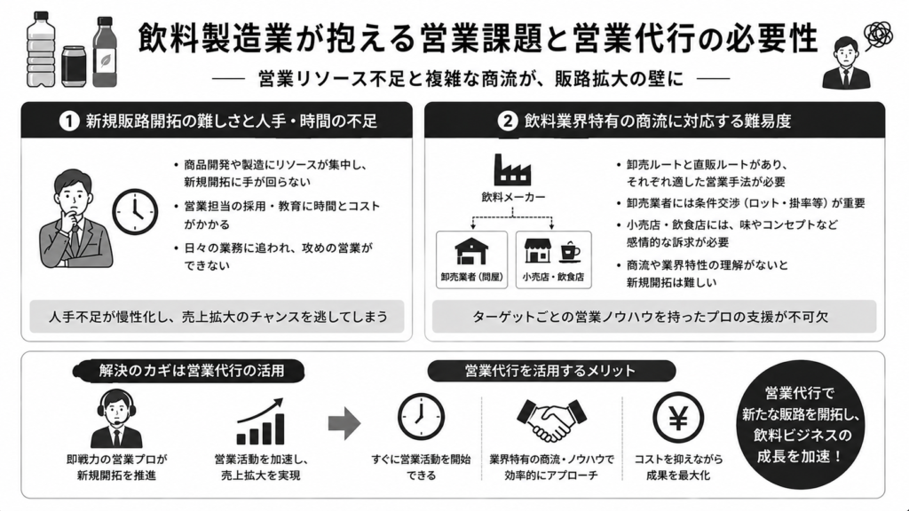 飲料製造業が抱える営業課題と営業代行の必要性