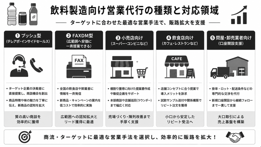 飲料製造向け営業代行の種類と対応領域