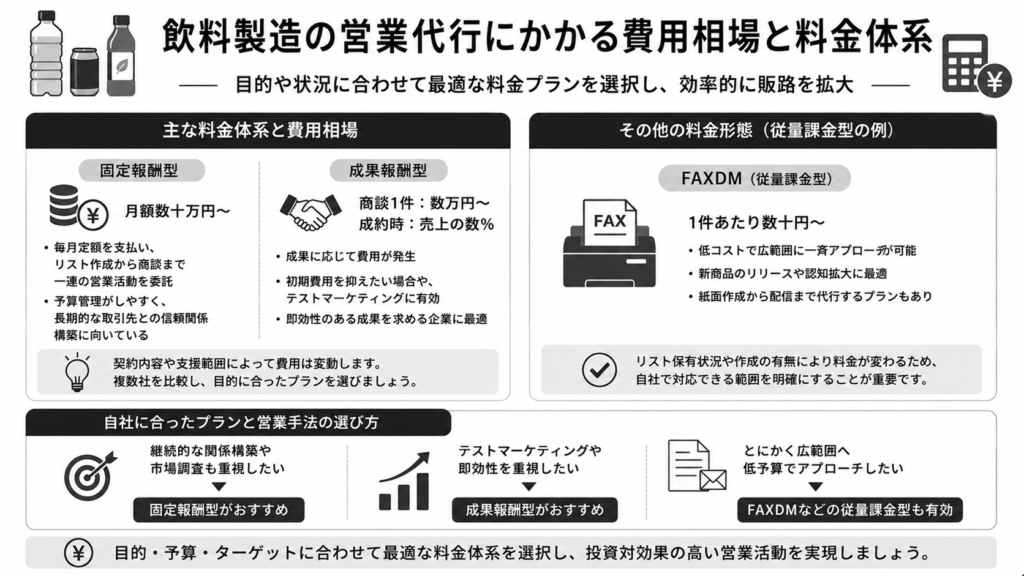 飲料製造の営業代行にかかる費用相場と料金体系