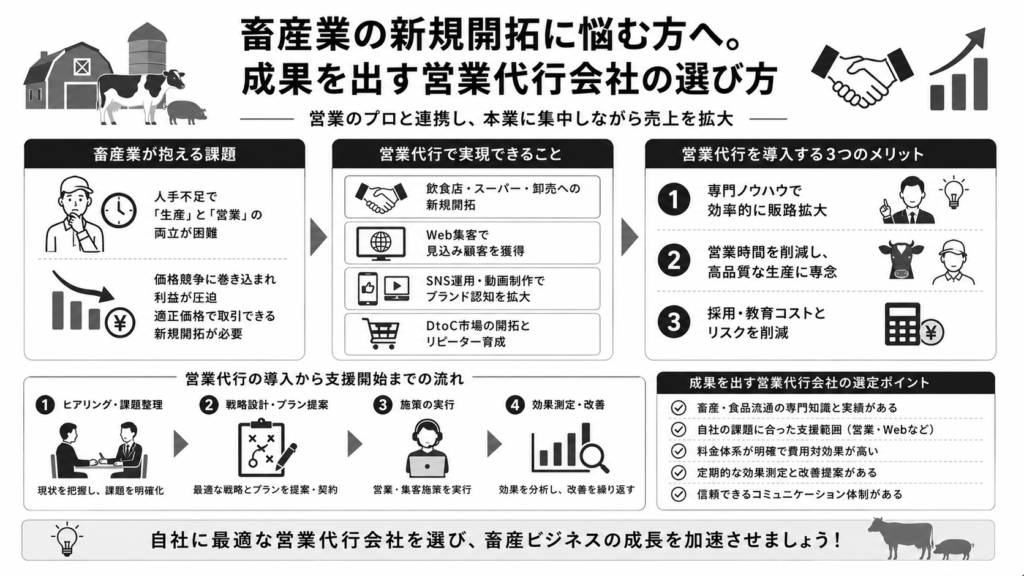 畜産業の新規開拓に悩む方へ。成果を出す営業代行会社の選び方