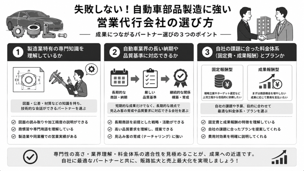 失敗しない!自動車部品製造に強い営業代行会社の選び方