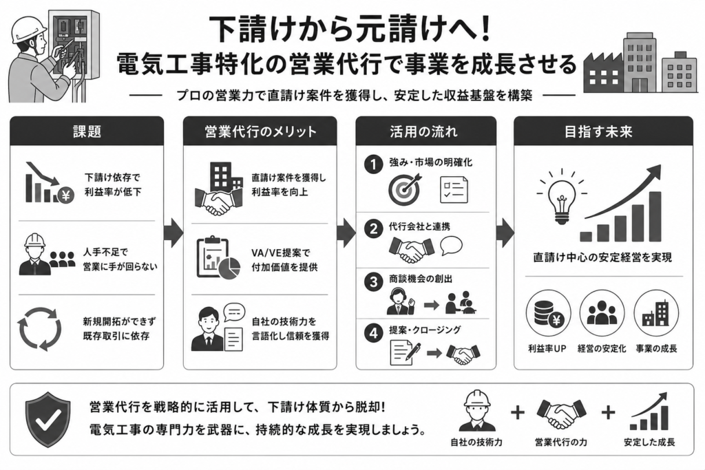 下請けから元請けへ!電気工事特化の営業代行で事業を成長させる