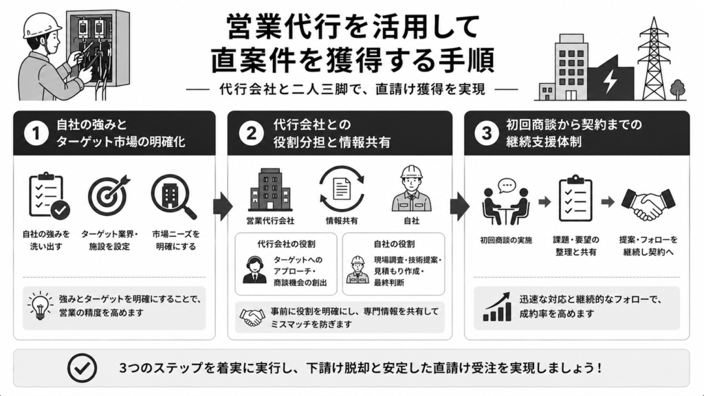 営業代行を活用して直案件を獲得する手順