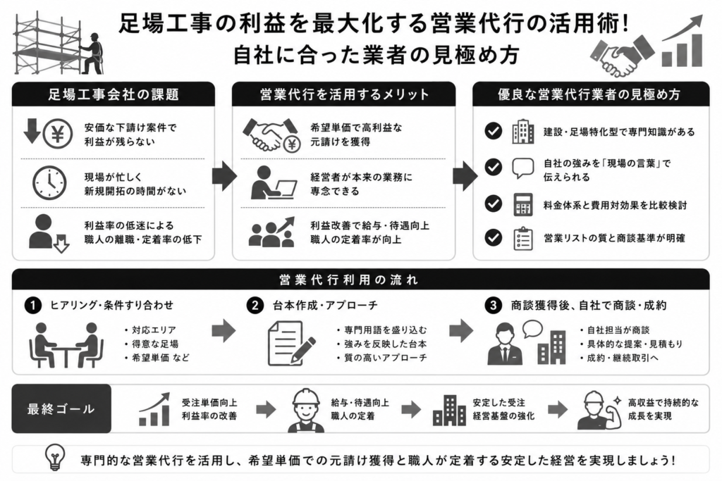 足場工事の利益を最大化する営業代行の活用術！自社に合った業者の見極め方