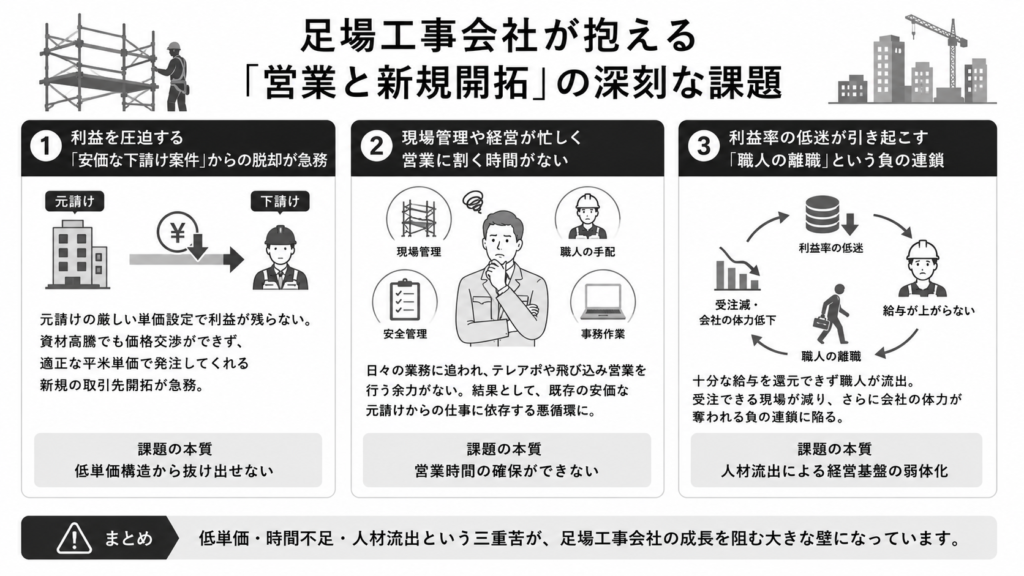 足場工事会社が抱える「営業と新規開拓」の深刻な課題