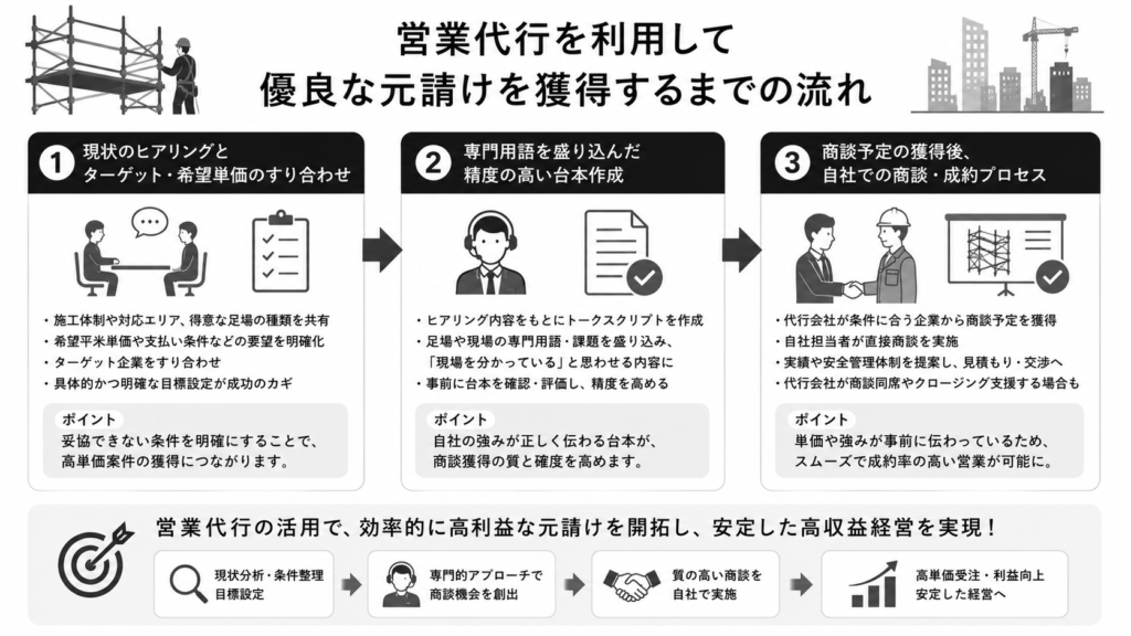 営業代行を利用して優良な元請けを獲得するまでの流れ