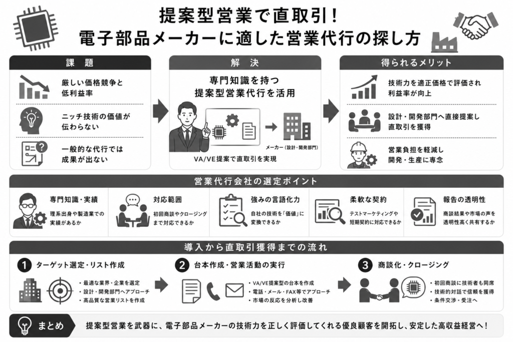 提案型営業で直取引!電子部品メーカーに適した営業代行の探し方