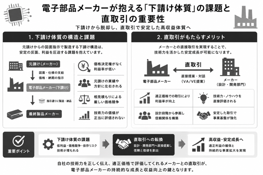 電子部品メーカーが抱える「下請け体質」の課題と直取引の重要性