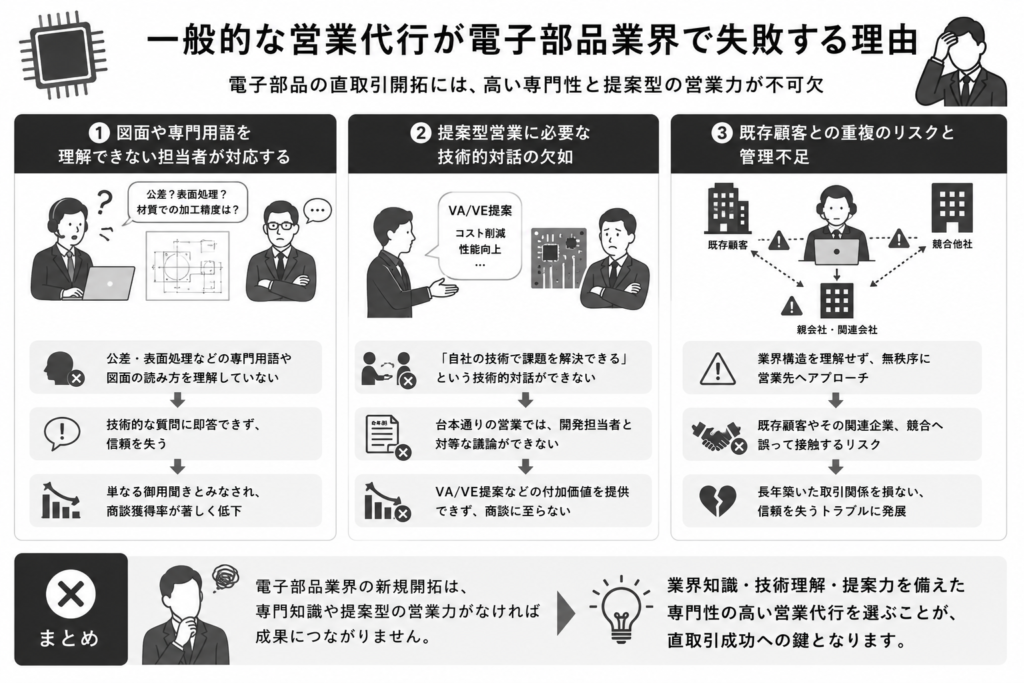 一般的な営業代行が電子部品業界で失敗する理由