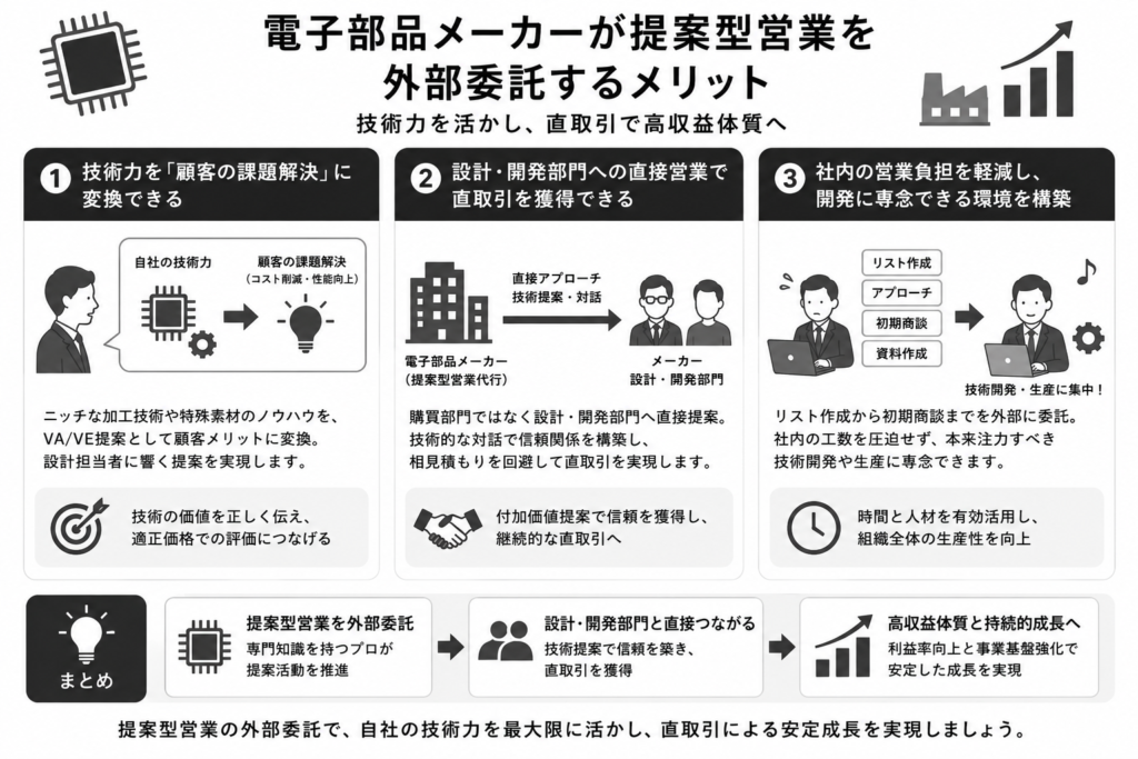 電子部品メーカーが提案型営業を外部委託するメリット