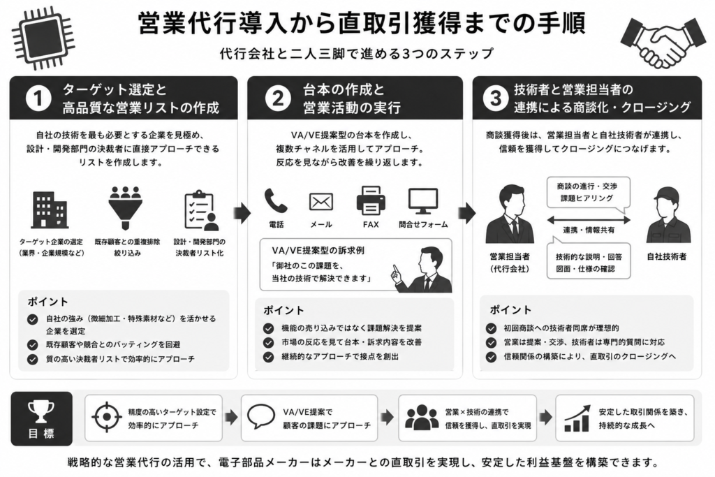営業代行導入から直取引獲得までの手順