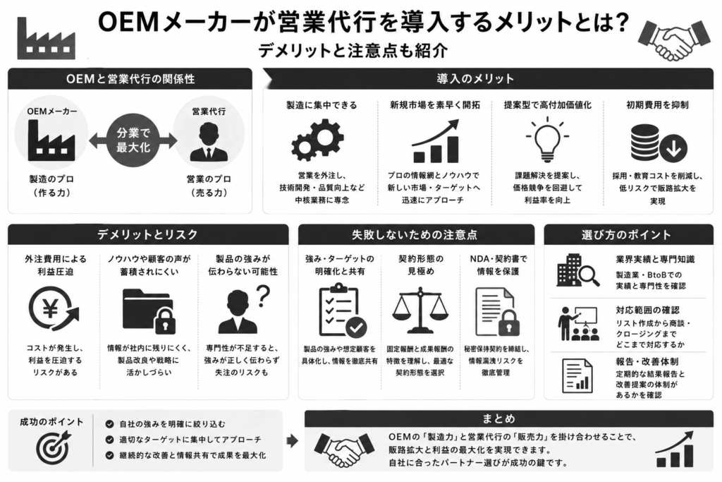 OEMメーカーが営業代行を導入するメリットとは？デメリットと注意点も紹介