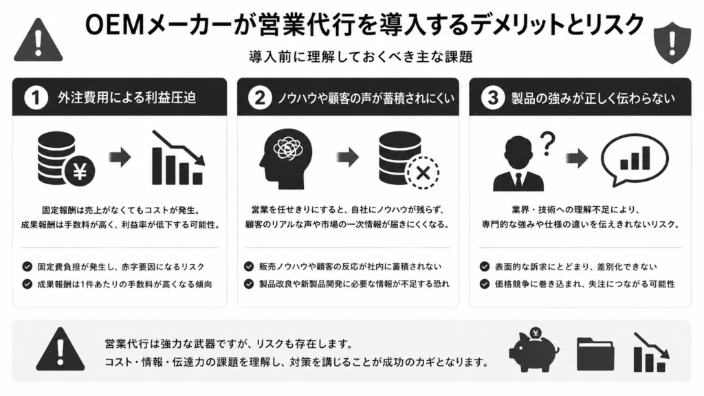 OEMメーカーが営業代行を導入するデメリットとリスク