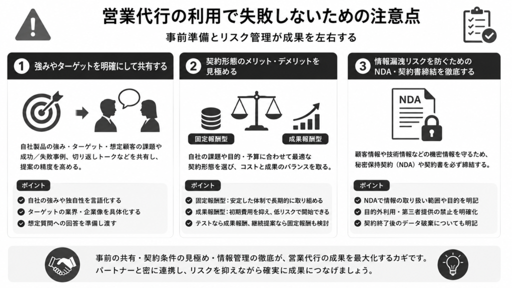営業代行の利用で失敗しないための注意点
