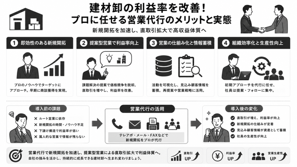 建材卸の利益率を改善！プロに任せる営業代行を活用するメリットと実態