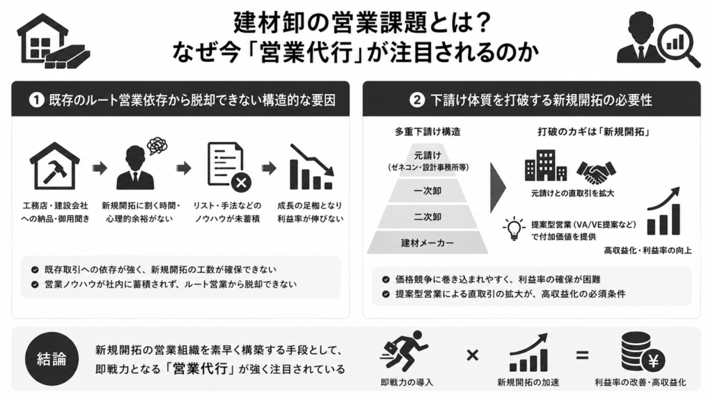 建材卸の営業課題とは？なぜ今「営業代行」が注目されるのか