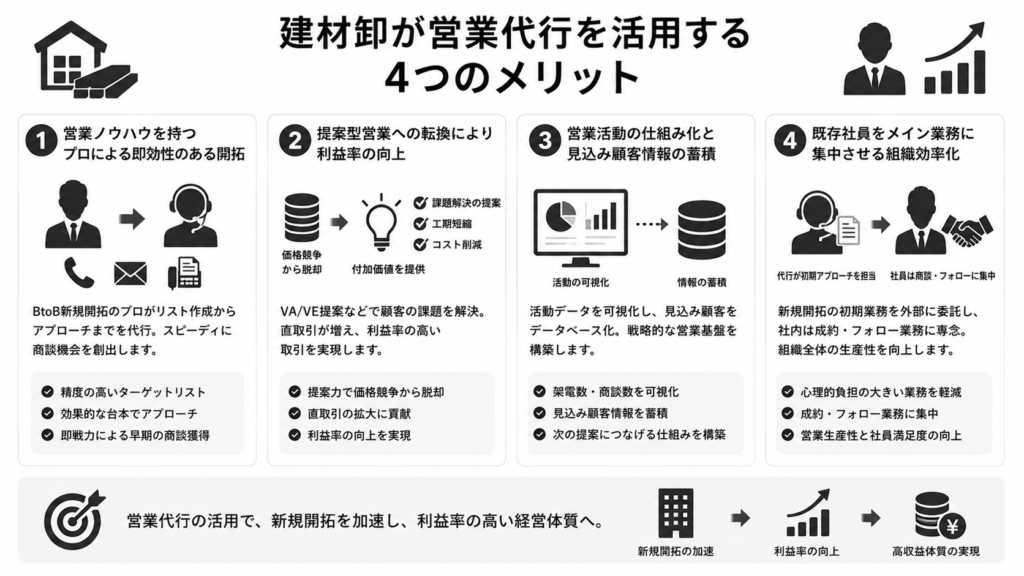 建材卸が営業代行を活用する4つのメリット