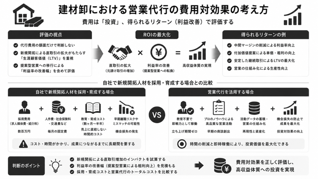 建材卸における営業代行の費用対効果の考え方
