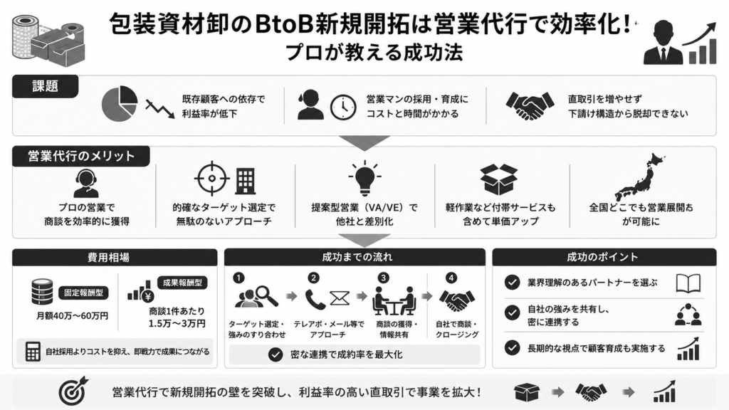 包装資材卸のBtoB新規開拓は営業代行で効率化！プロが教える成功法