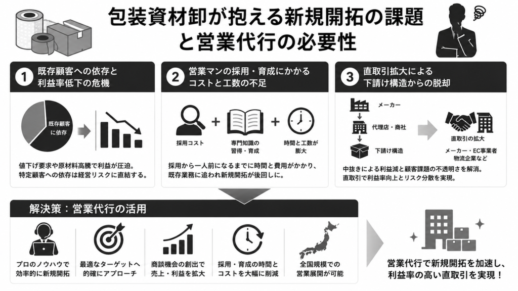 包装資材卸が抱える新規開拓の課題と営業代行の必要性
