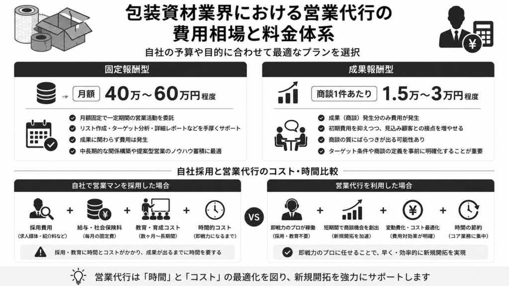 包装資材業界における営業代行の費用相場と料金体系