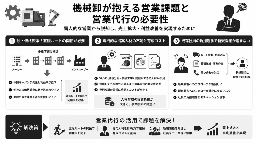 機械卸が抱える営業課題と営業代行の必要性