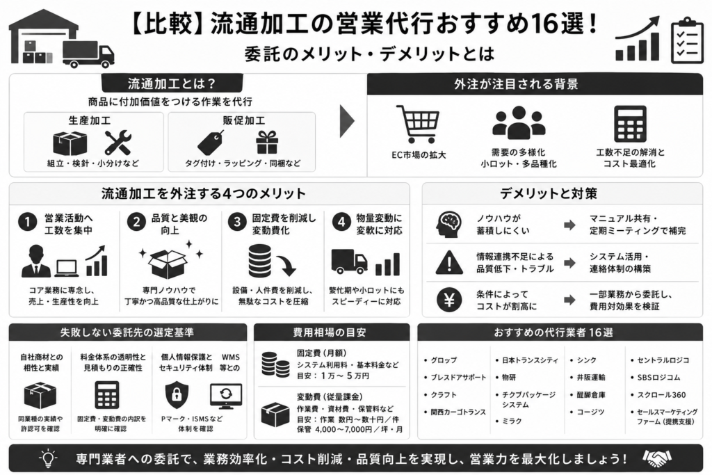 【比較】流通加工の営業代行おすすめ16選！委託のメリット・デメリットとは