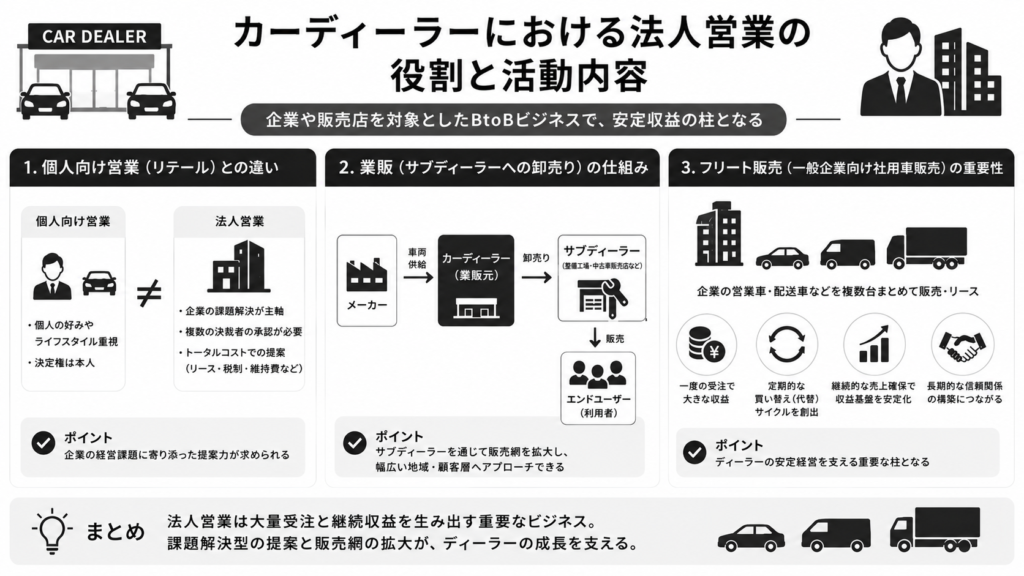自動車ディーラーにおける法人営業の役割と活動内容