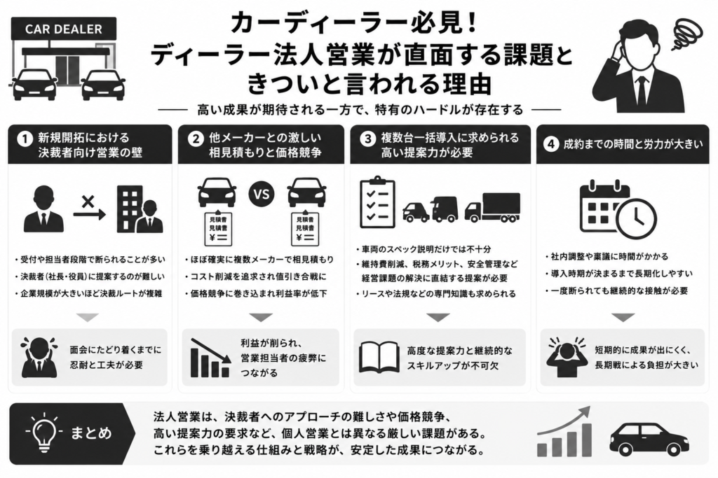 ディーラー法人営業が直面する課題ときついと言われる理由