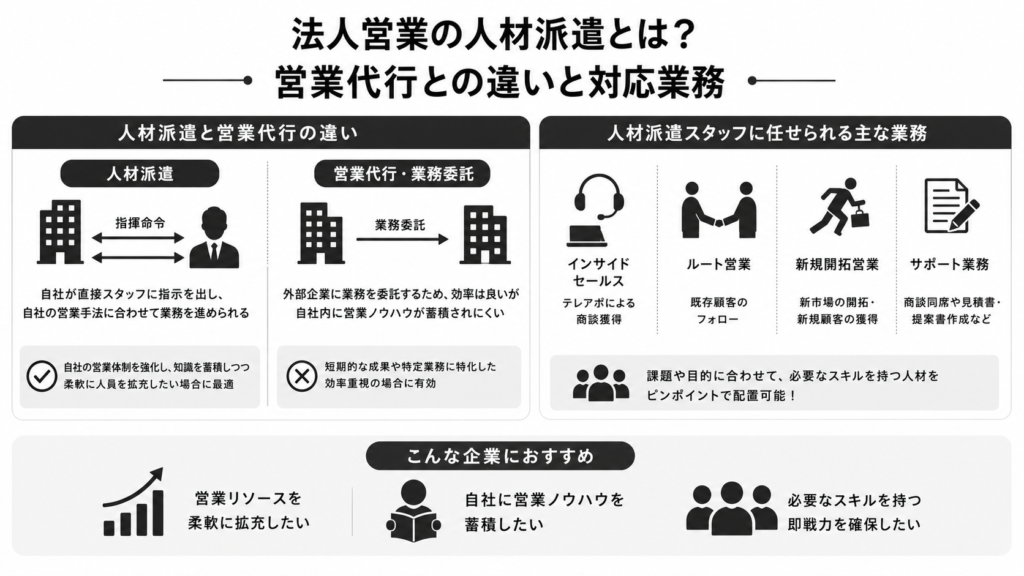 法人営業の人材派遣とは?営業代行との違いと対応業務
