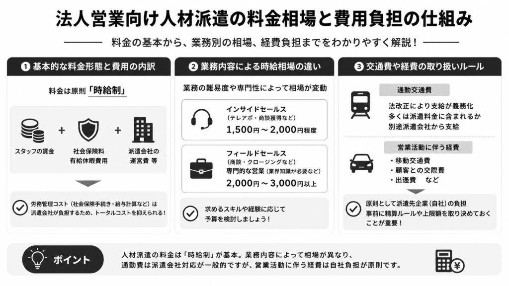 法人営業向け人材派遣の料金相場と費用負担の仕組み