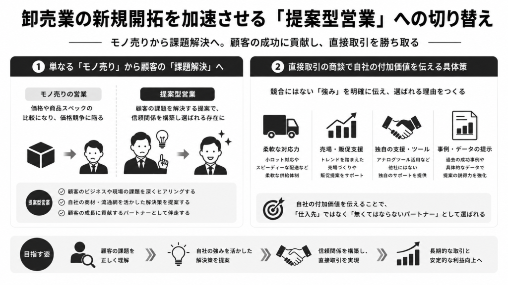 卸売業の新規開拓を加速させる「提案型営業」への切り替え