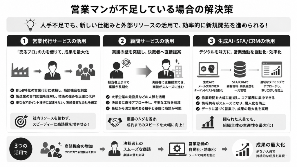 営業マンが不足している場合の解決策