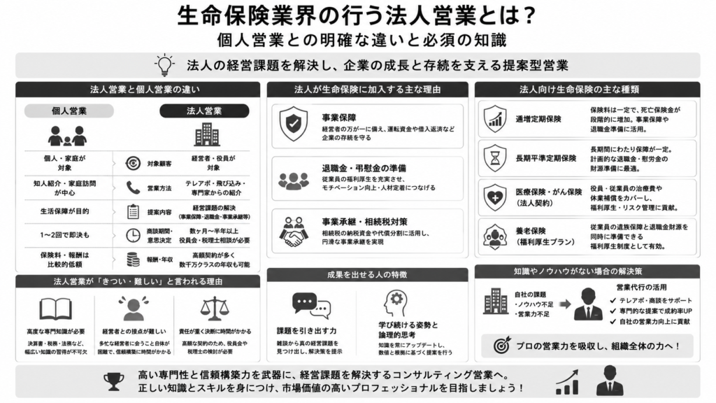生命保険業界の行う法人営業とは?個人営業との明確な違いと必須の知識