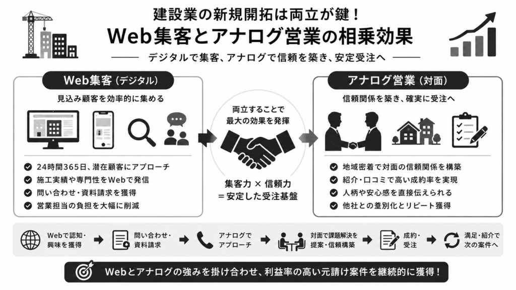 建設業の新規開拓は両立が鍵！Web集客とアナログ営業の相乗効果