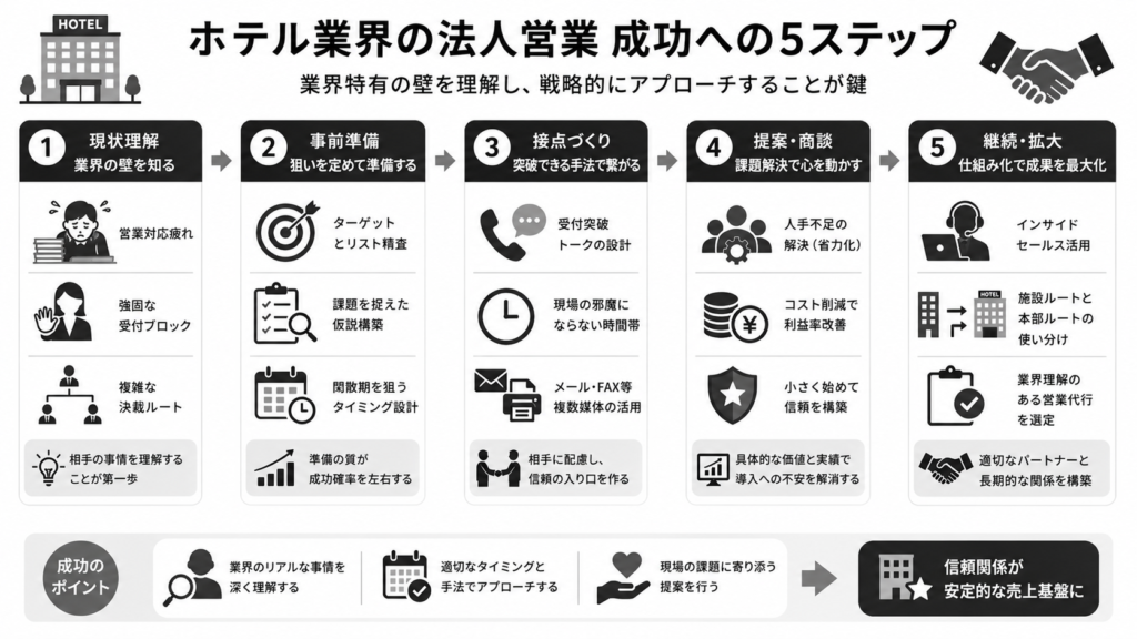 外部営業に厳しいホテル業界。法人営業を成功させる具体的な手順とは？