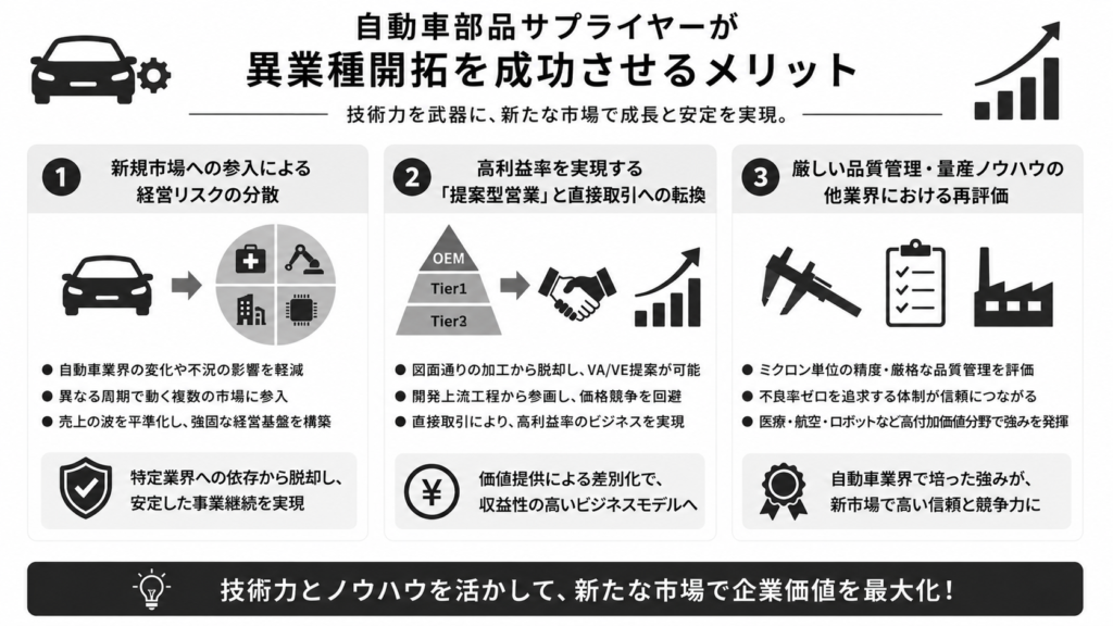 自動車部品サプライヤーが異業種開拓を成功させるメリット