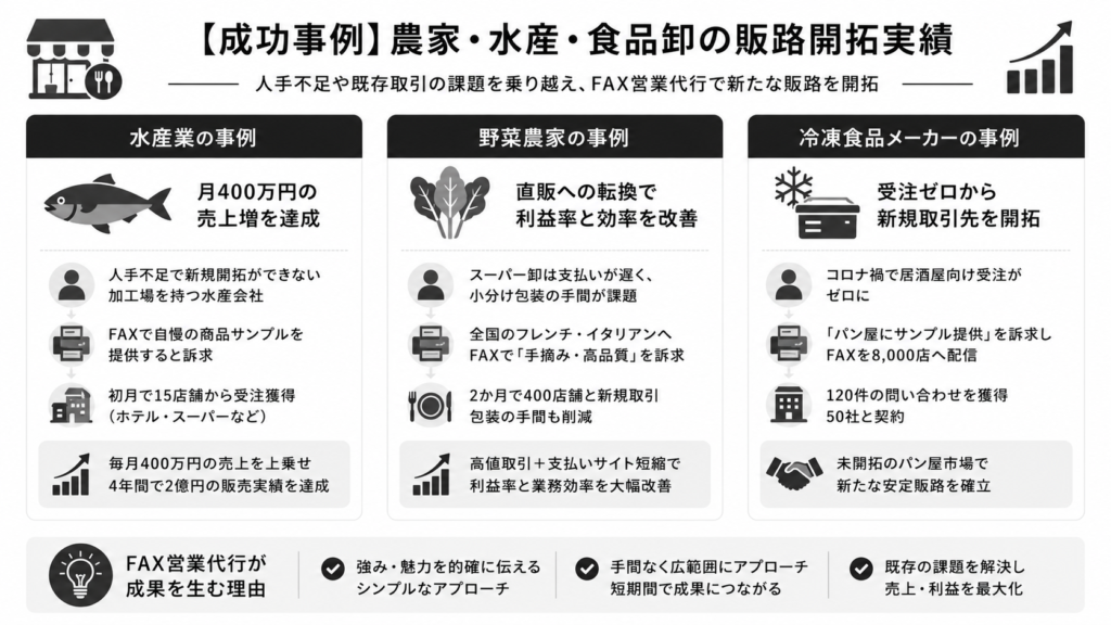 【成功事例】農家・水産・食品卸の販路開拓実績