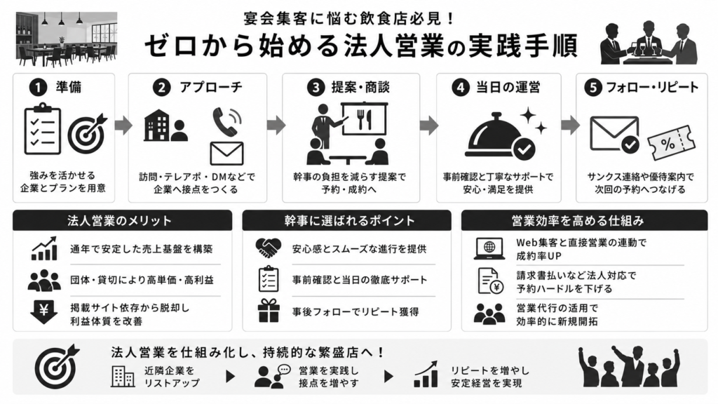 宴会集客に悩む飲食店必見！ゼロから始める法人営業の実践手順