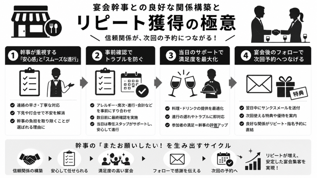 宴会幹事との良好な関係構築とリピート獲得の極意