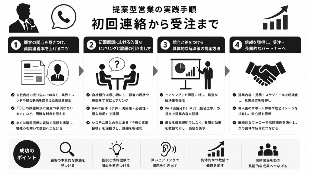 提案型営業の実践手順：初回連絡から受注まで