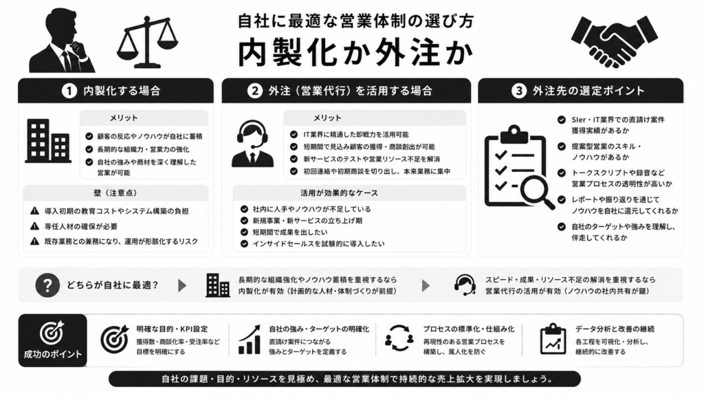 自社に最適な営業体制の選び方：内製化か外注か