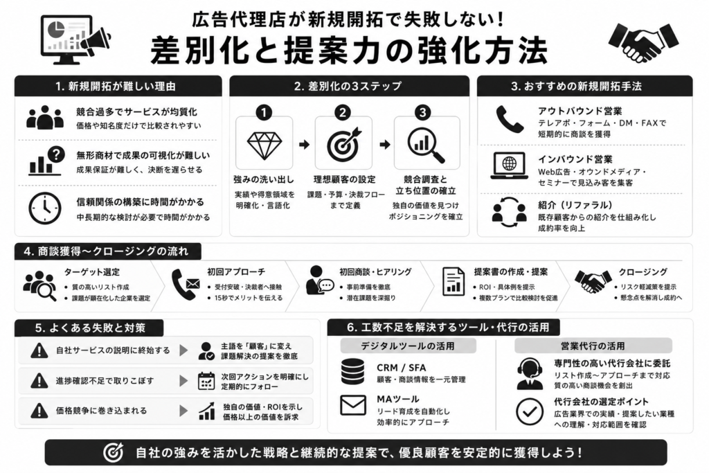 広告代理店が新規開拓で失敗しない！差別化と提案力の強化方法について