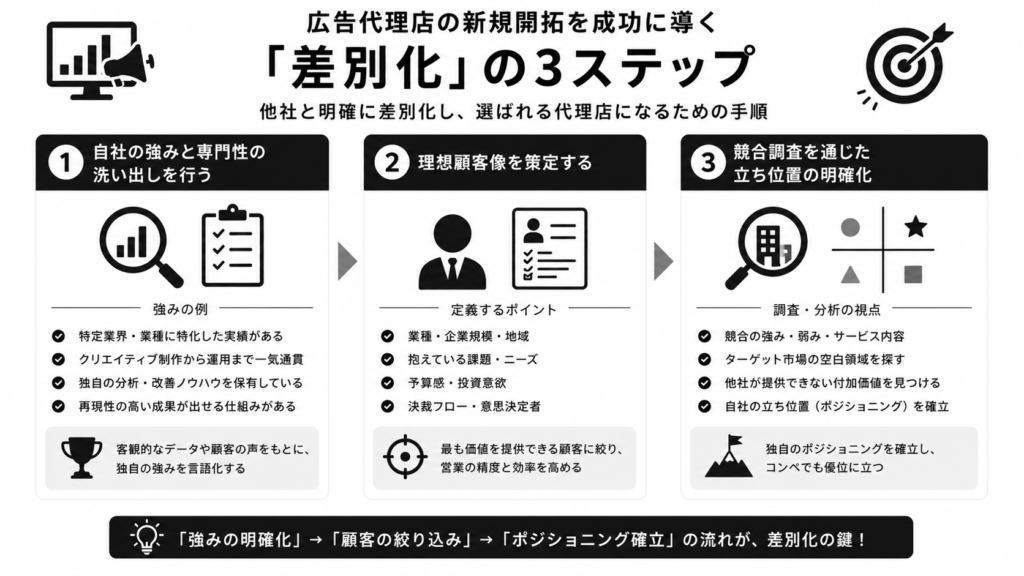 広告代理店の新規開拓を成功に導く「差別化」の手順