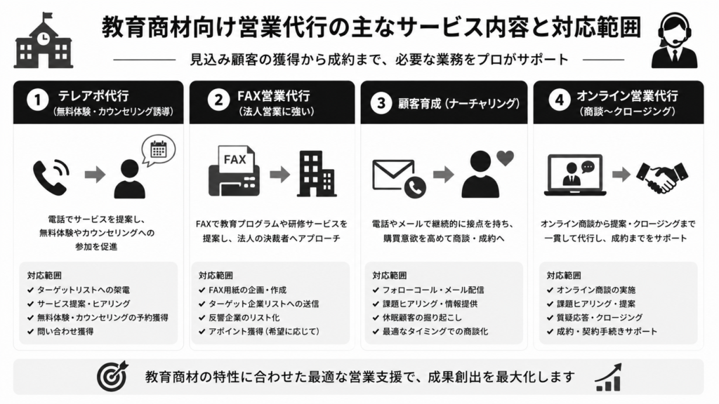 教育商材向け営業代行の主なサービス内容と対応範囲
