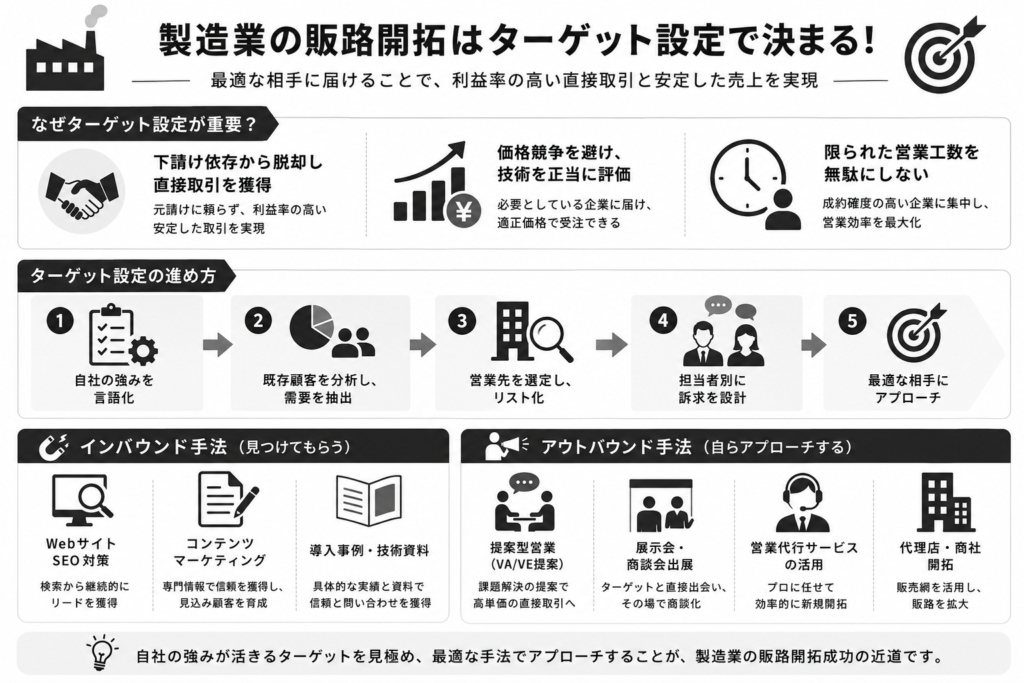 製造業の販路開拓はターゲット設定で決まる！理由と適した手法とは？