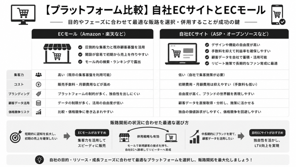 【プラットフォーム比較】自社ECサイトとECモール