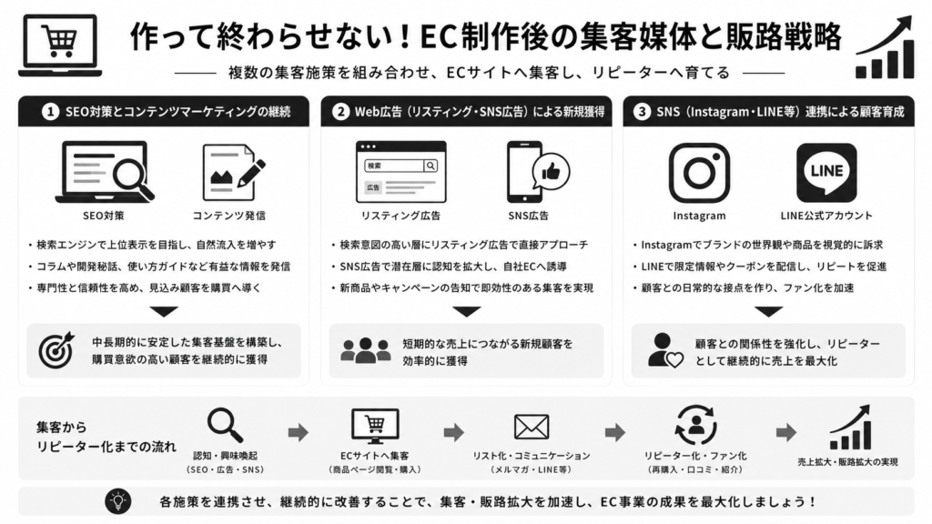 作って終わらせない!EC制作後の集客媒体と販路戦略