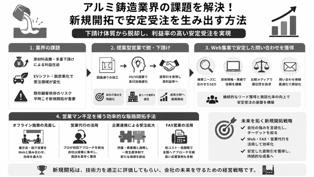 アルミ鋳造業界の課題を解決！新規開拓で安定受注を生み出す方法